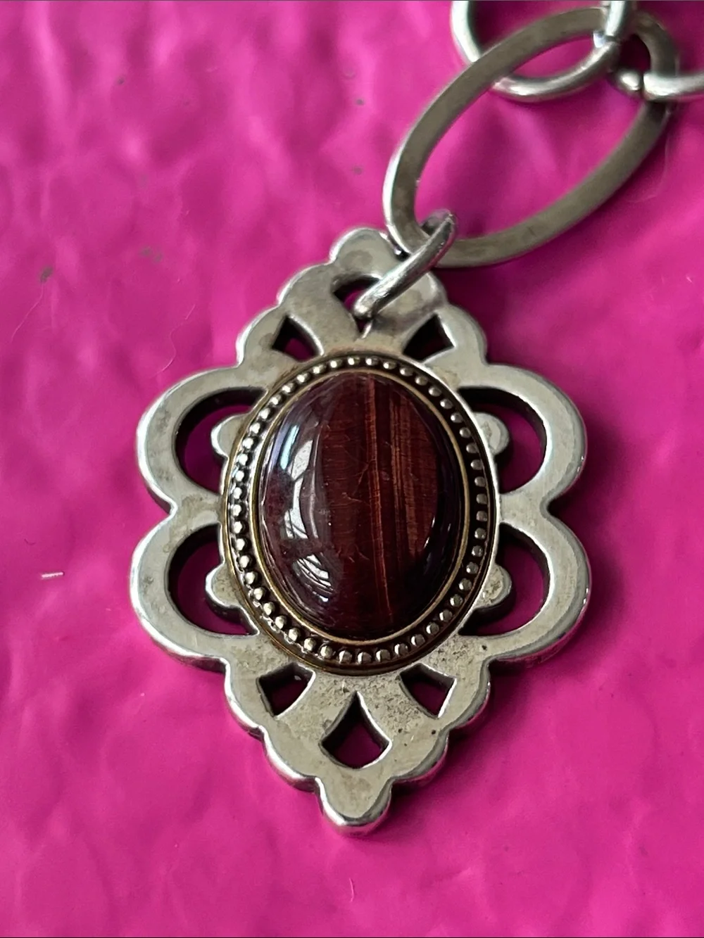Brighton retired Oval Stone two tone chain necklace, filigree pendant